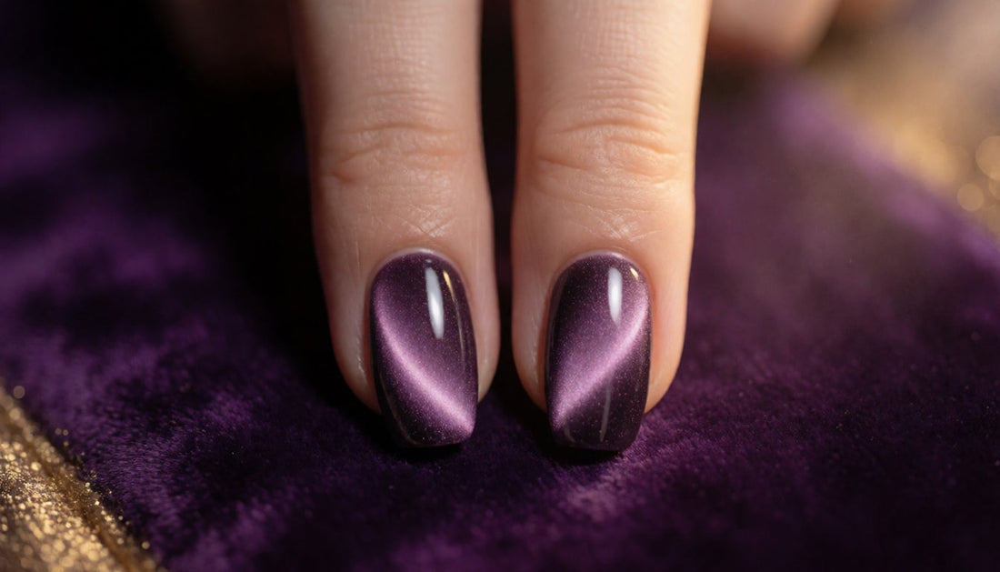 Comparison of a cat-eye gel polish finish and a cat-eye magnetic powder finish