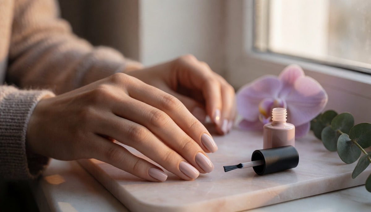 Smooth glossy gel manicure beside a nail showing bubbles in the gel polish