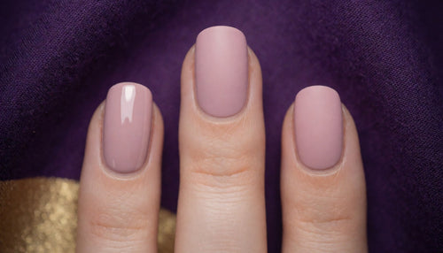Three fingers showing glossy, matte, and no-wipe top coat finishes side by side
