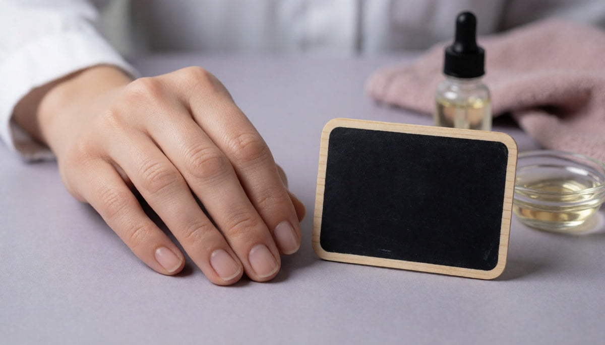 Hand with healthy, oiled nails styled for a nail-care myth-busting post