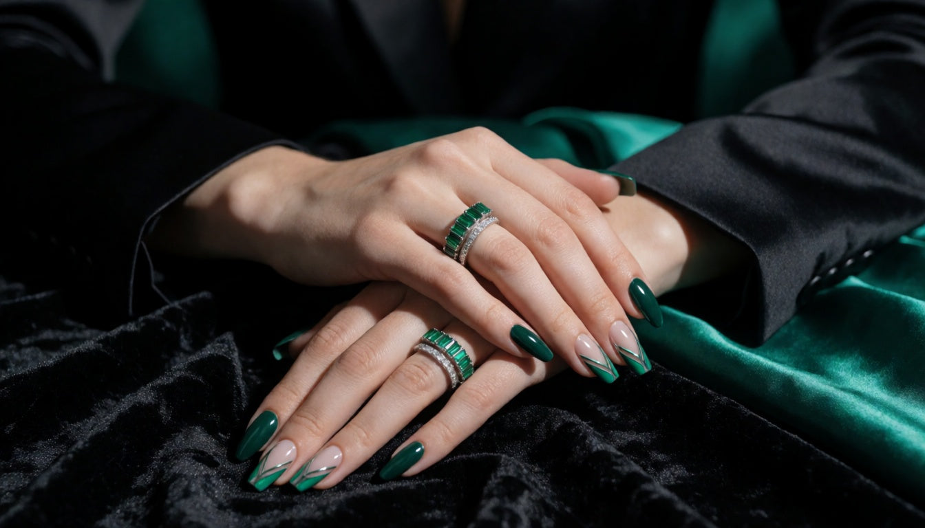 Emerald Chrome Negative Space Nails: 2026's Boldest Stiletto Look