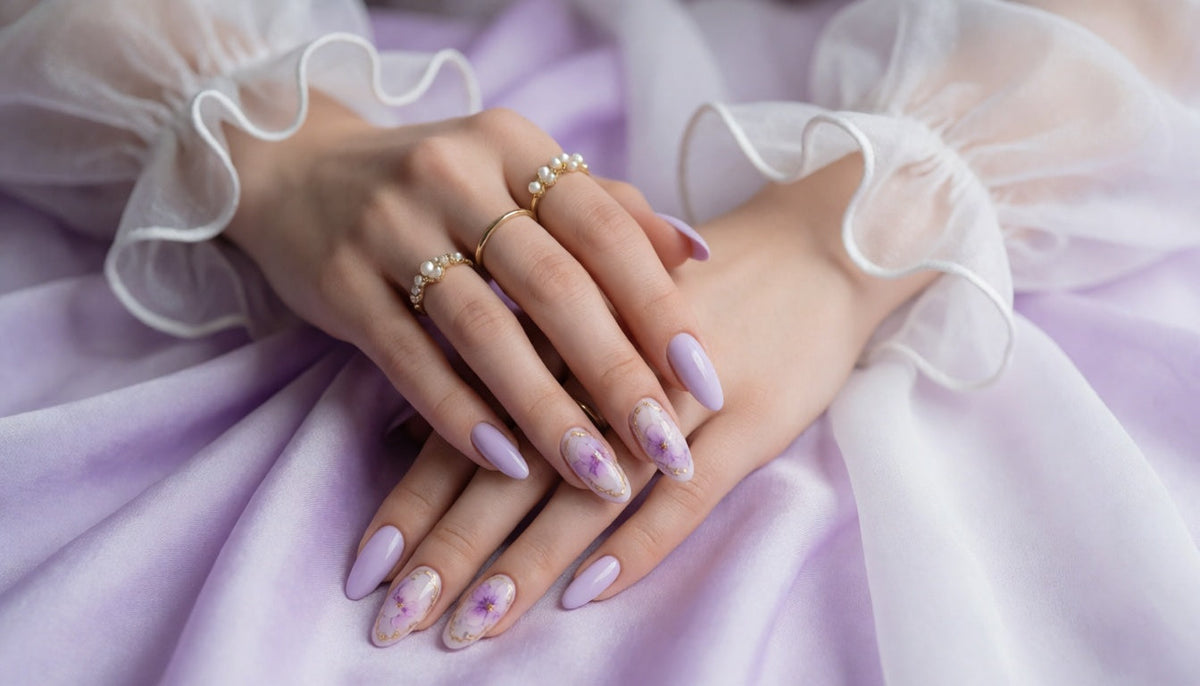Glazed Lilac Floral Nails: Pastel Chrome Meets Watercolor Blooms