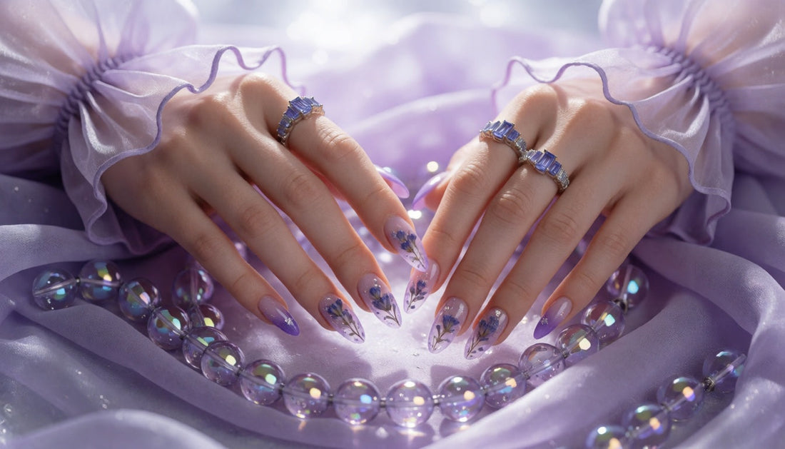 Lilac Glass Jelly Nails With Encased Florals for 2026