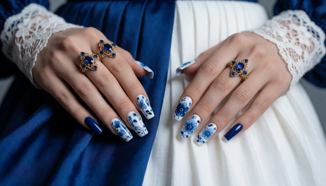 Cobalt Porcelain Nail Art: Blue-and-White China Manicure Trend