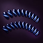 Midnight Cat Eye Press-On Nails | Oval Reusable Nail Set – Deep Blue Shimmer Design
