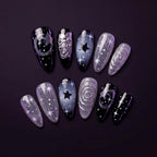 Celestial Star Almond Press-On Nails, Black & Silver