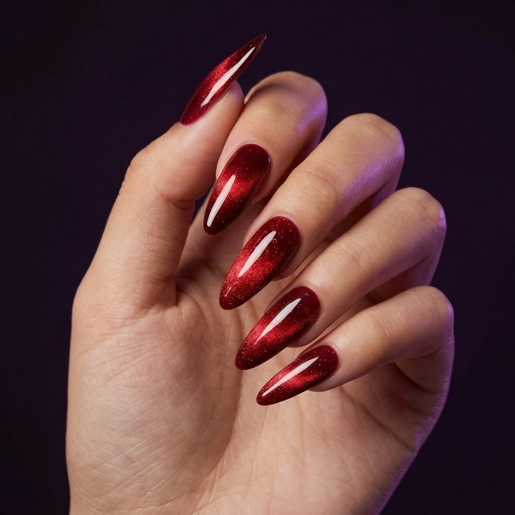Sparkling Red Cat Eye Stiletto Press-On Nails