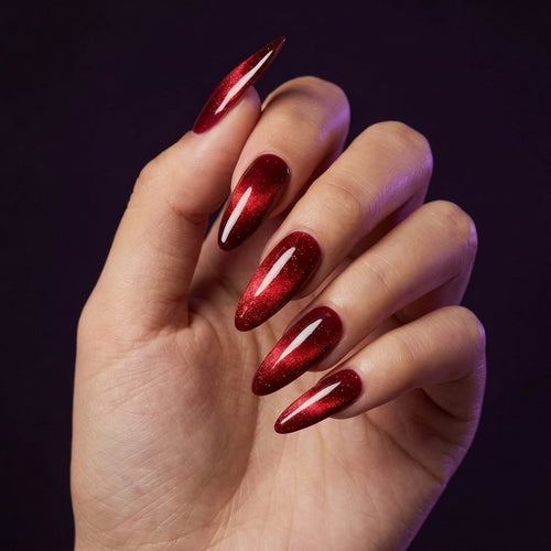 Sparkling Red Cat Eye Stiletto Press-On Nails