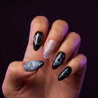 Celestial Star Almond Press-On Nails, Black & Silver