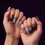 Celestial Star Almond Press-On Nails, Black & Silver