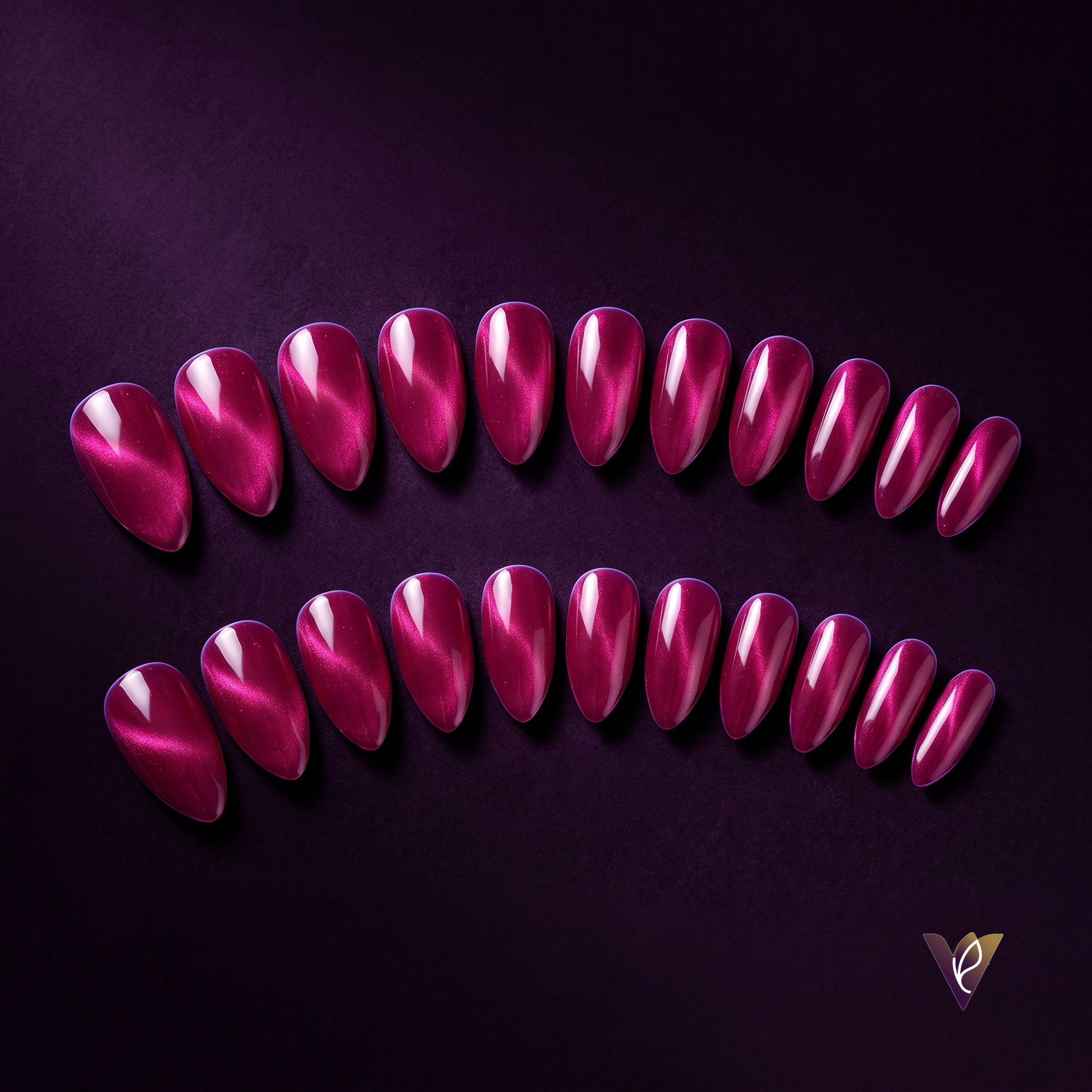 Rose Red Cat Eye Press-On Nails | Almond Stiletto Shimmer Set