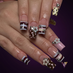 Y2K Star Stripe Square Press-On Nails, Autumn Vintage