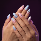 Summer Ocean Almond Press-On Nails, Jellyfish & Pearl 3D
