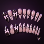 Pink Lace Polka Dot Almond Press-On Nails with Bowknot