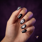 Midnight Cat Eye Press-On Nails | Black & Silver Marble Short Square Set