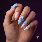 Summer Ocean Almond Press-On Nails, Jellyfish & Pearl 3D
