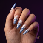 Blue Floral Ombre Coffin Press-On Nails, Mid-Length