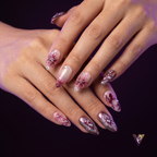 Wine Red 3D Floral Almond Press-On Nails, Blush Iridescent