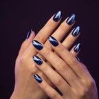 Midnight Cat Eye Press-On Nails | Oval Reusable Nail Set – Deep Blue Shimmer Design