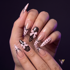 Pink Lace Polka Dot Almond Press-On Nails with Bowknot