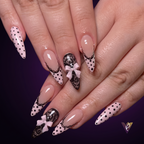 Pink Lace Polka Dot Almond Press-On Nails with Bowknot