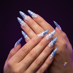 Blue Floral Ombre Coffin Press-On Nails, Mid-Length