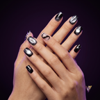 Midnight Cat Eye Press-On Nails | Black & Silver Marble Short Square Set