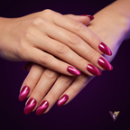 Rose Red Cat Eye Press-On Nails | Almond Stiletto Shimmer Set