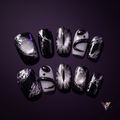 Midnight Cat Eye Press-On Nails | Black & Silver Marble Short Square Set
