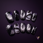 Midnight Cat Eye Press-On Nails | Black & Silver Marble Short Square Set