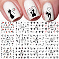 Full Beauty Black Cat & Heart Nail Water Stickers – Valentine's Cartoon Decals