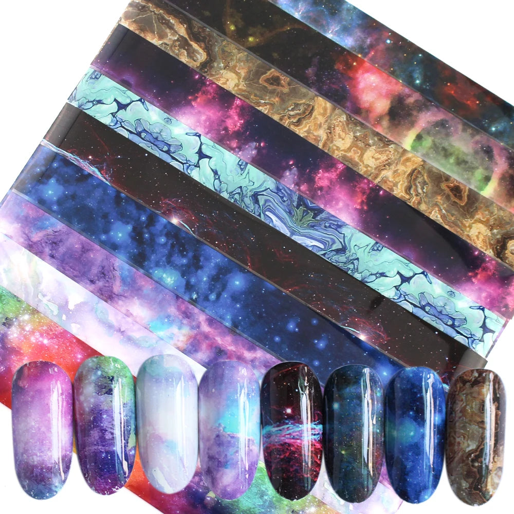 ERUIKA Multi-Style Nail Foil Stickers – Starry Sky, Flower & Leopard Transfer Decals