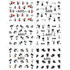 Full Beauty Black Cat & Heart Nail Water Stickers – Valentine's Cartoon Decals