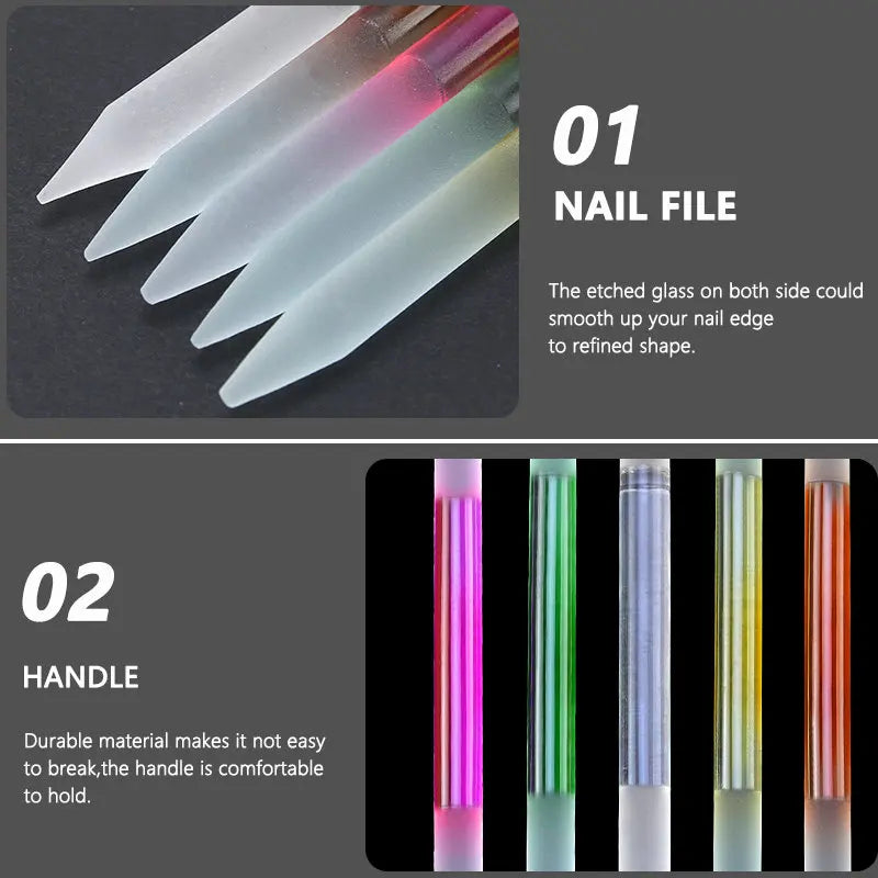 Glass Cuticle Pusher Set – Double-Sided Crystal Glass Nail Tools, 3 Pieces