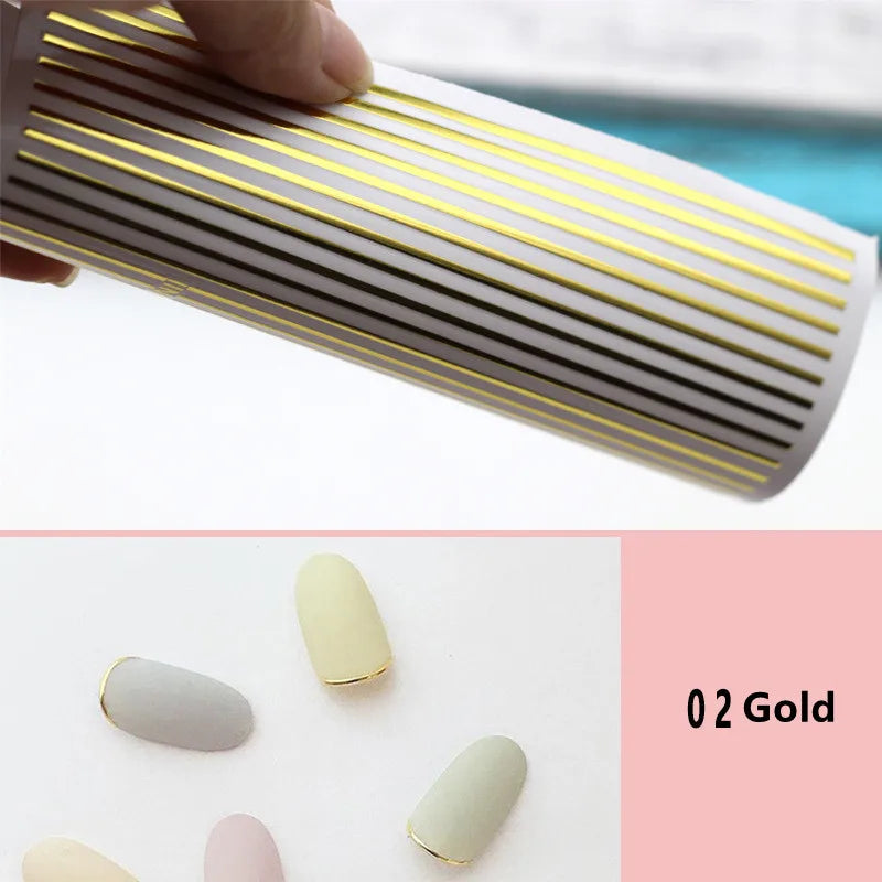3D Flexible Metal Wave Stripe Nail Stickers – Multi-Size Chrome Line Tape, 5 Colors