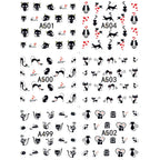 Full Beauty Black Cat & Heart Nail Water Stickers – Valentine's Cartoon Decals