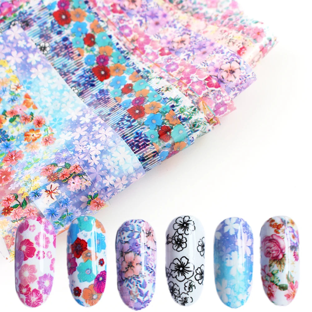 ERUIKA Multi-Style Nail Foil Stickers – Starry Sky, Flower & Leopard Transfer Decals