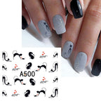 Full Beauty Black Cat & Heart Nail Water Stickers – Valentine's Cartoon Decals