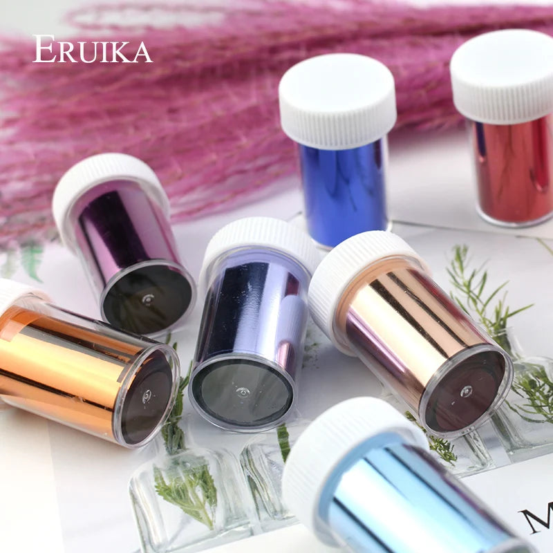 ERUIKA Metal Laser Nail Foils – Metallic Flower & Starry Transfer Decals, 14 Colors