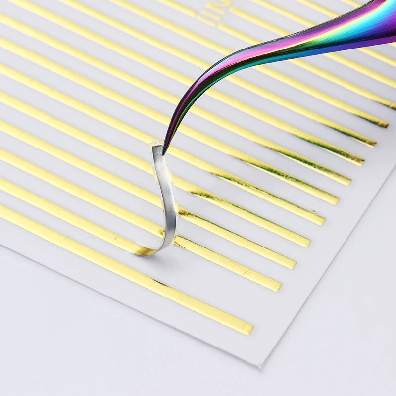 3D Flexible Metal Wave Stripe Nail Stickers – Multi-Size Chrome Line Tape, 5 Colors