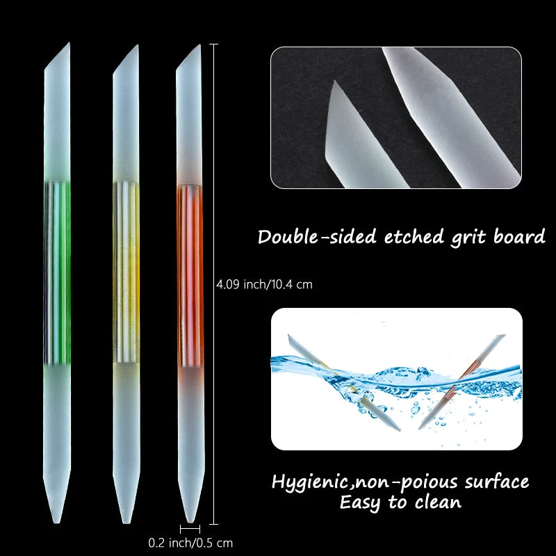 Glass Cuticle Pusher Set – Double-Sided Crystal Glass Nail Tools, 3 Pieces