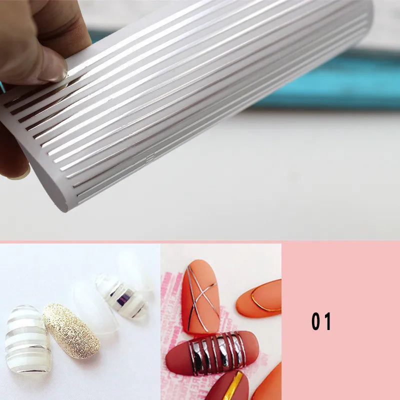 3D Flexible Metal Wave Stripe Nail Stickers – Multi-Size Chrome Line Tape, 5 Colors