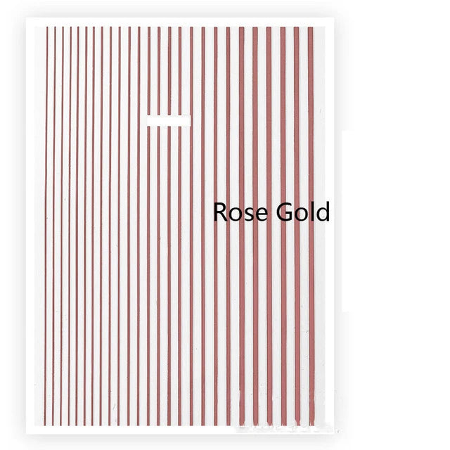 3D Flexible Metal Wave Stripe Nail Stickers – Multi-Size Chrome Line Tape, 5 Colors