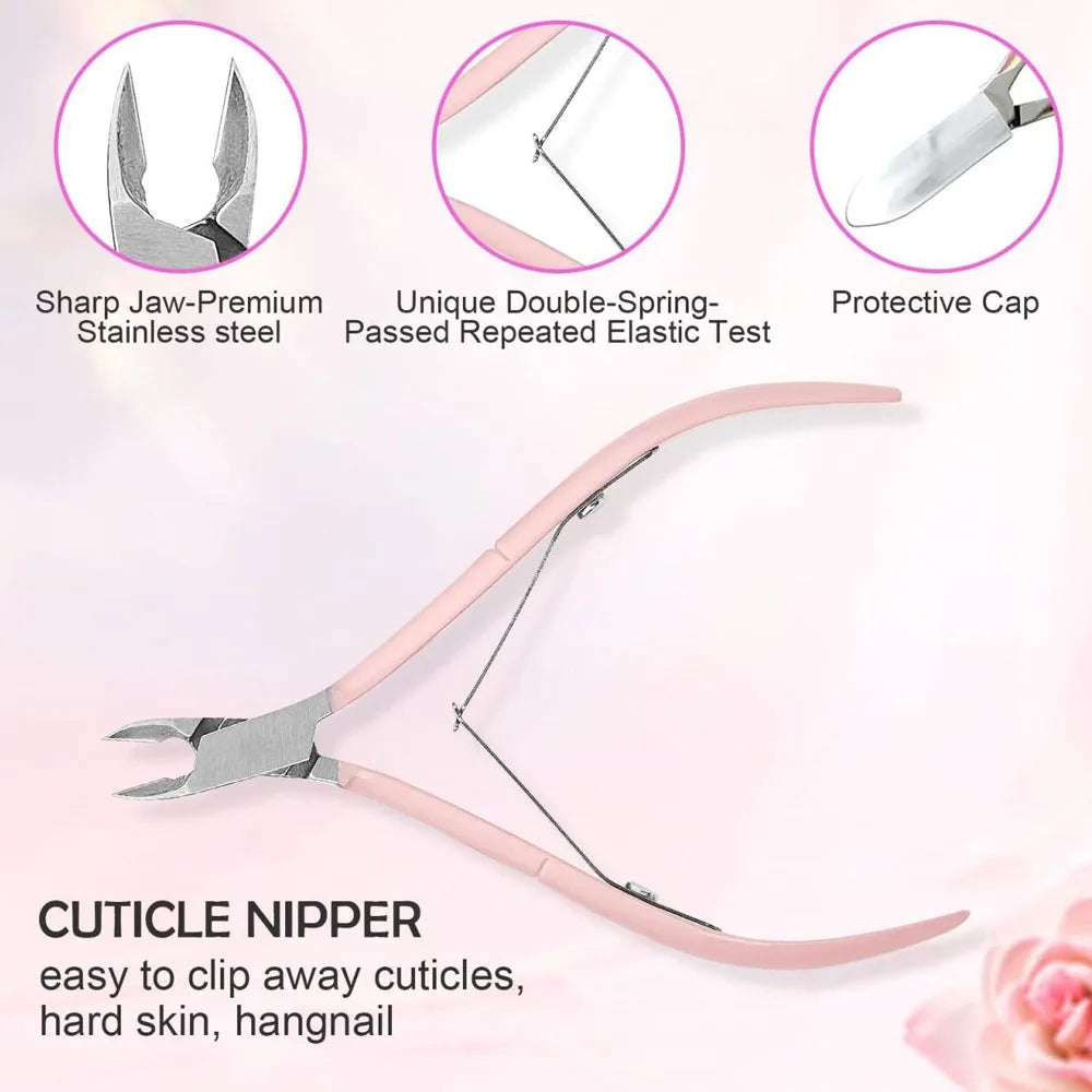 Pink Nail Art Cutter Set – Stainless Steel Scissor, Clipper & Pusher, 3 Pieces