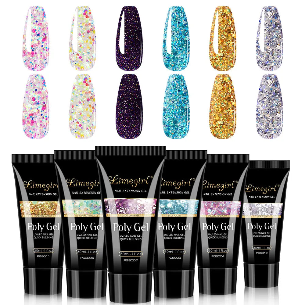 LIMEGIRL Camouflage UV Builder Poly Gel – Soak-Off Nail Extension Gel, 24 Colors, 30ml