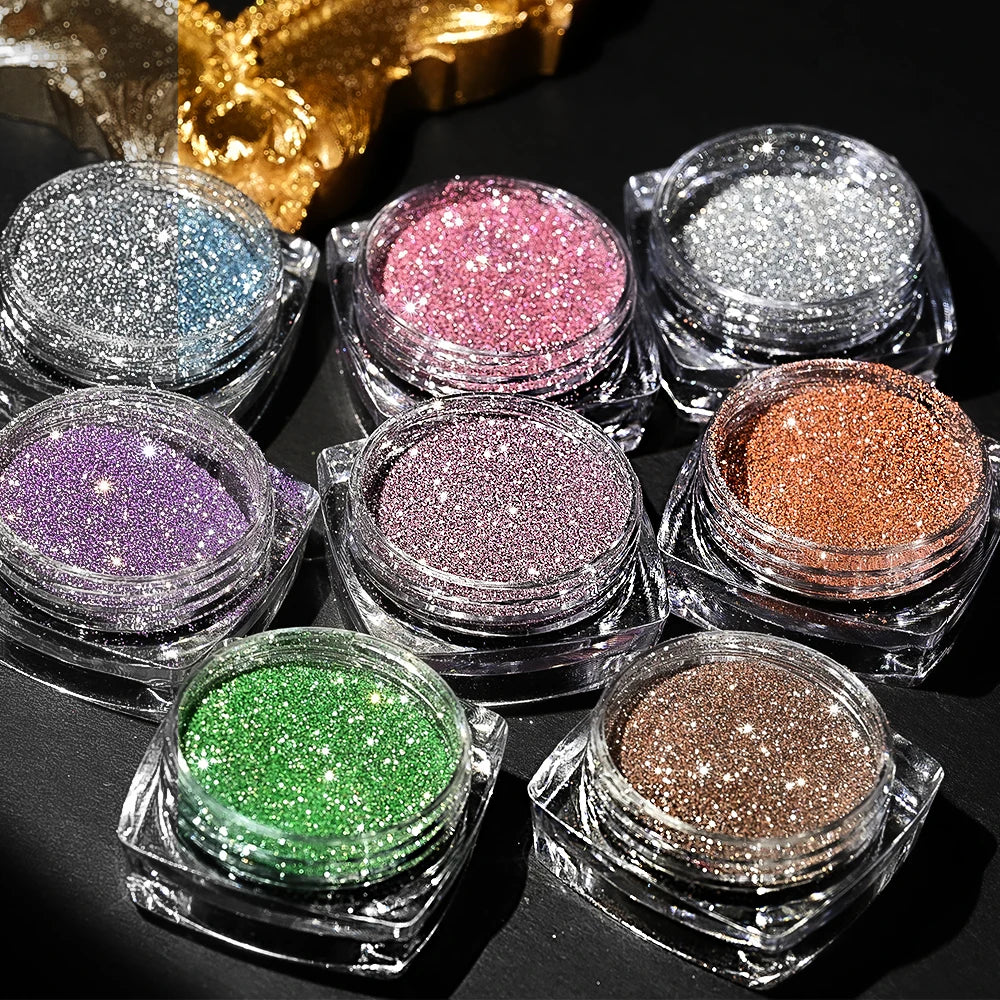 8-Pack Nail Art Glitter Powder Set Holographic Laser Sparkle Dust Chromatic Reflective Effect For Manicure Flake DIY Nail Design