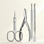 Stainless Steel Cuticle Cutter Set – Scissor Nippers & Double-End Pusher, 4 Pieces