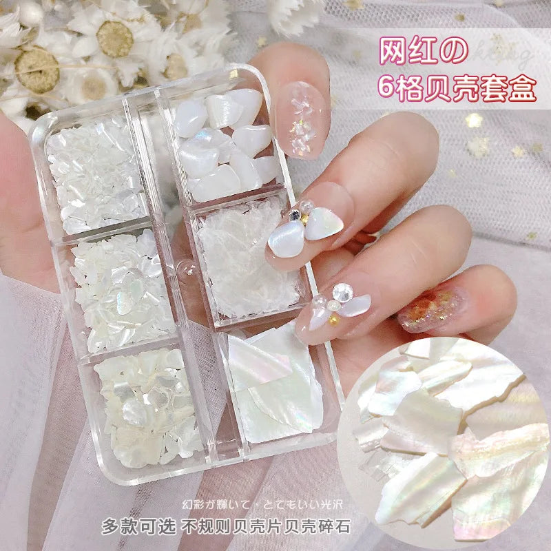 Irregular Shell-Shaped Nail Charms – Holographic Sparkle Seashell Flakes