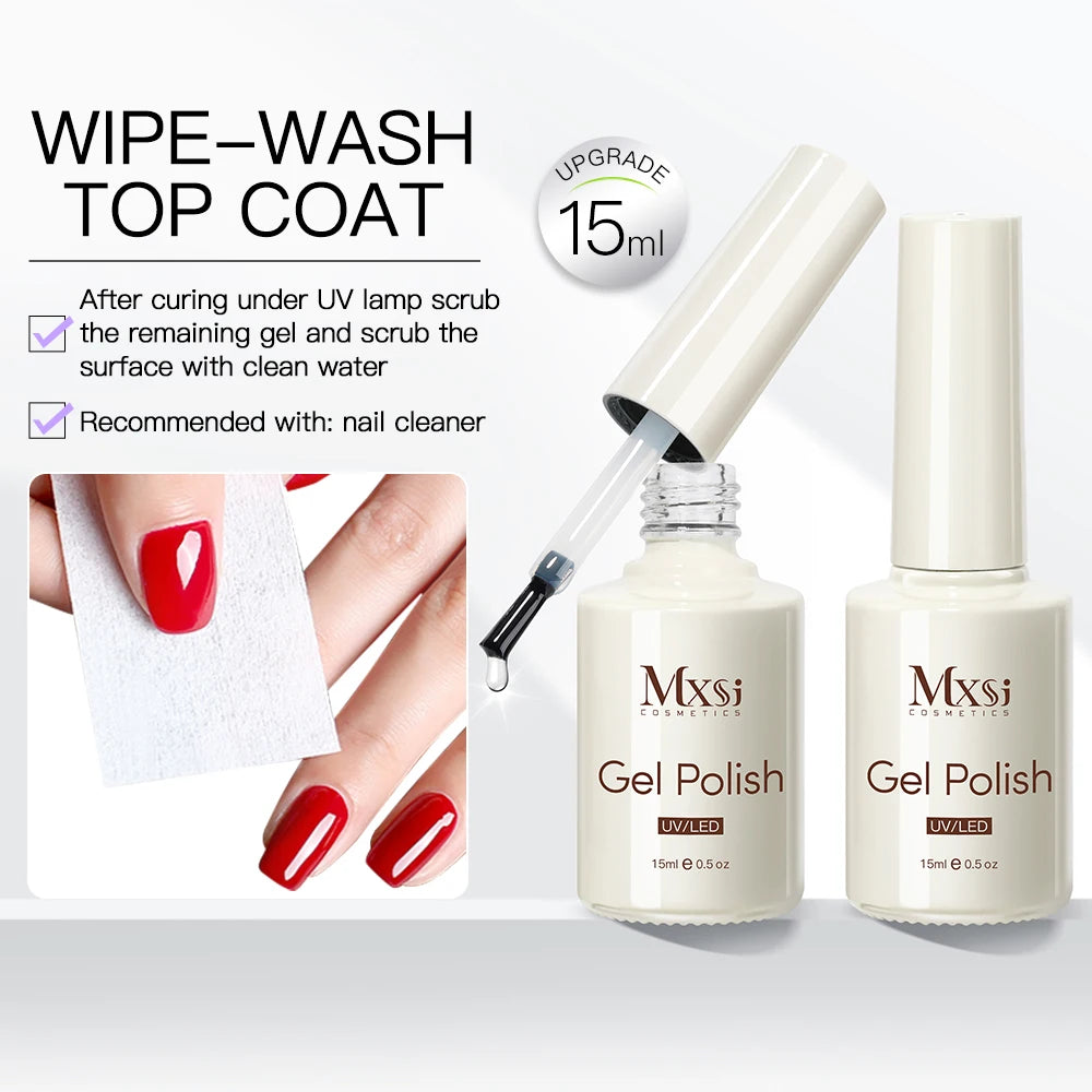 Mxsi Strong Base Coat & No-Wipe Top Coat – Self-Leveling French Manicure Gel