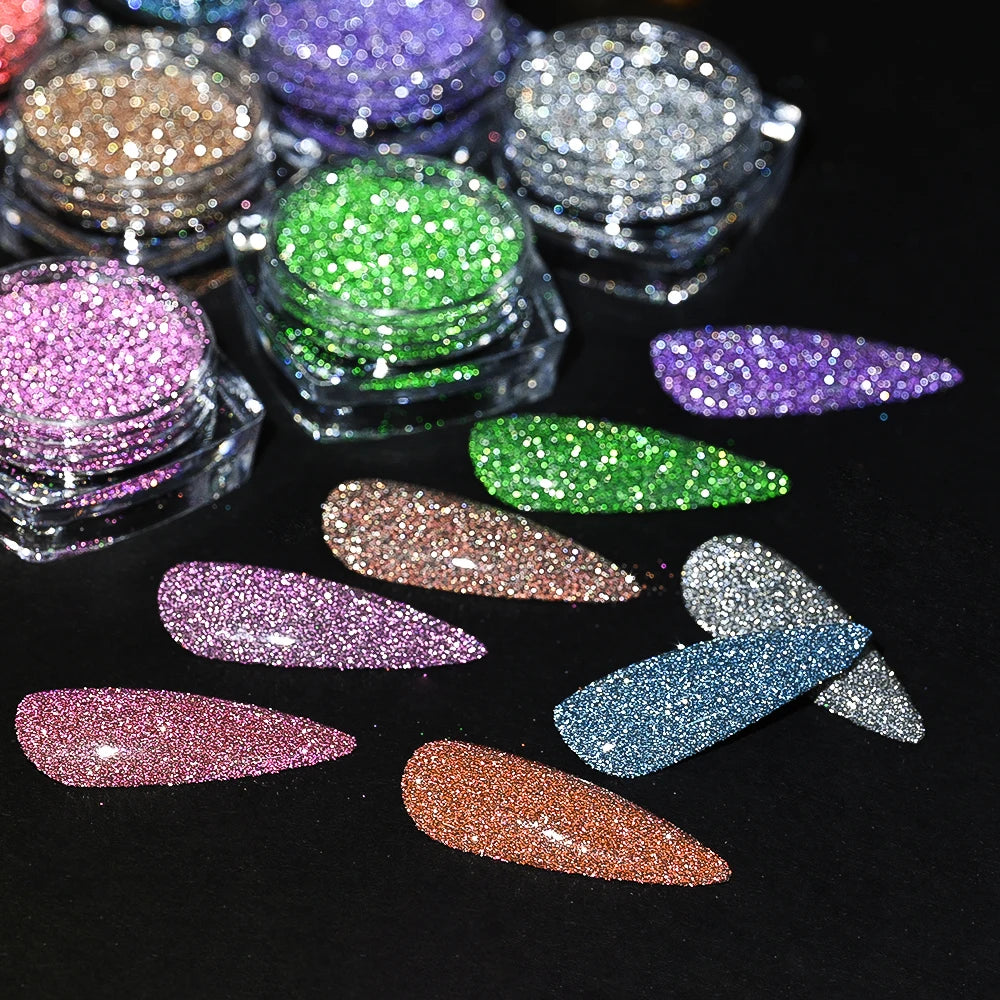 8-Pack Nail Art Glitter Powder Set Holographic Laser Sparkle Dust Chromatic Reflective Effect For Manicure Flake DIY Nail Design